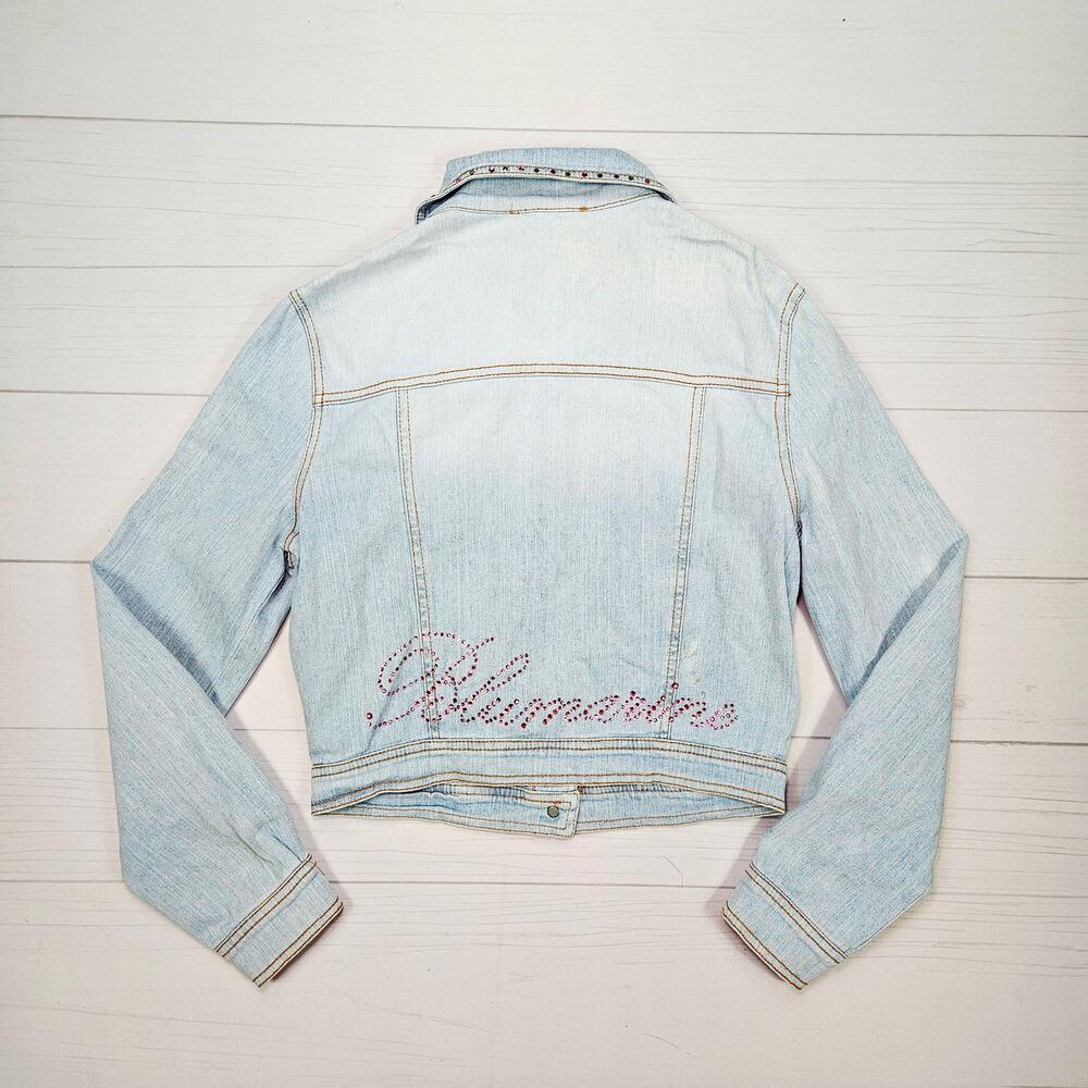 Y2k Miss Blumarine Denim Jacket Euro Rhinestone Light Wash - Small - Picture 3 of 9
